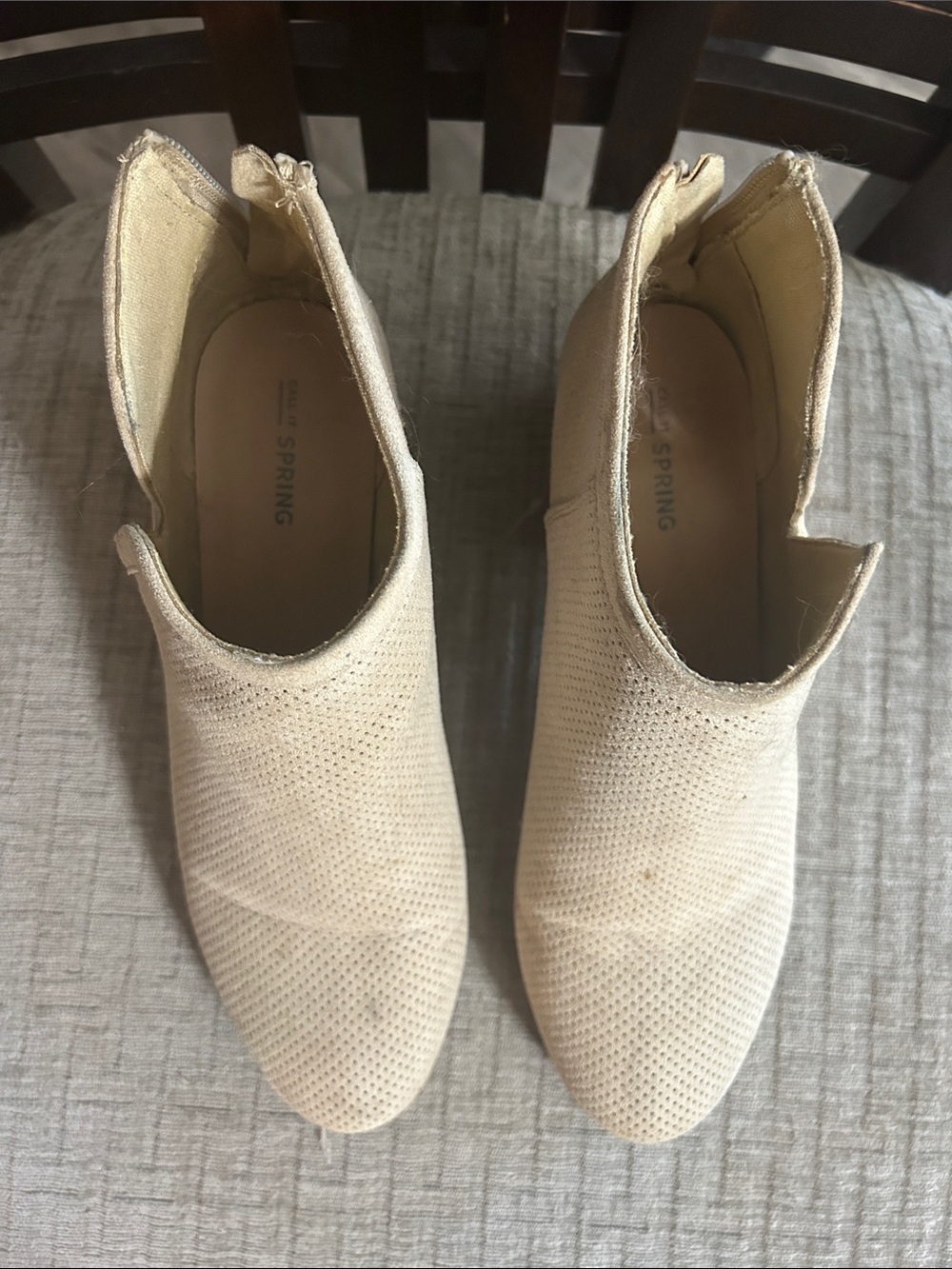 Ring Beige Perforated Knit Ankle Booties